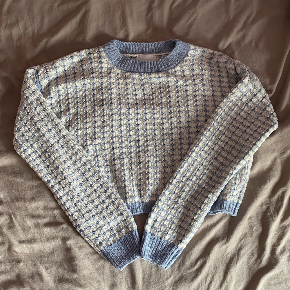 Pink Rose Blue and White Sweater Size S